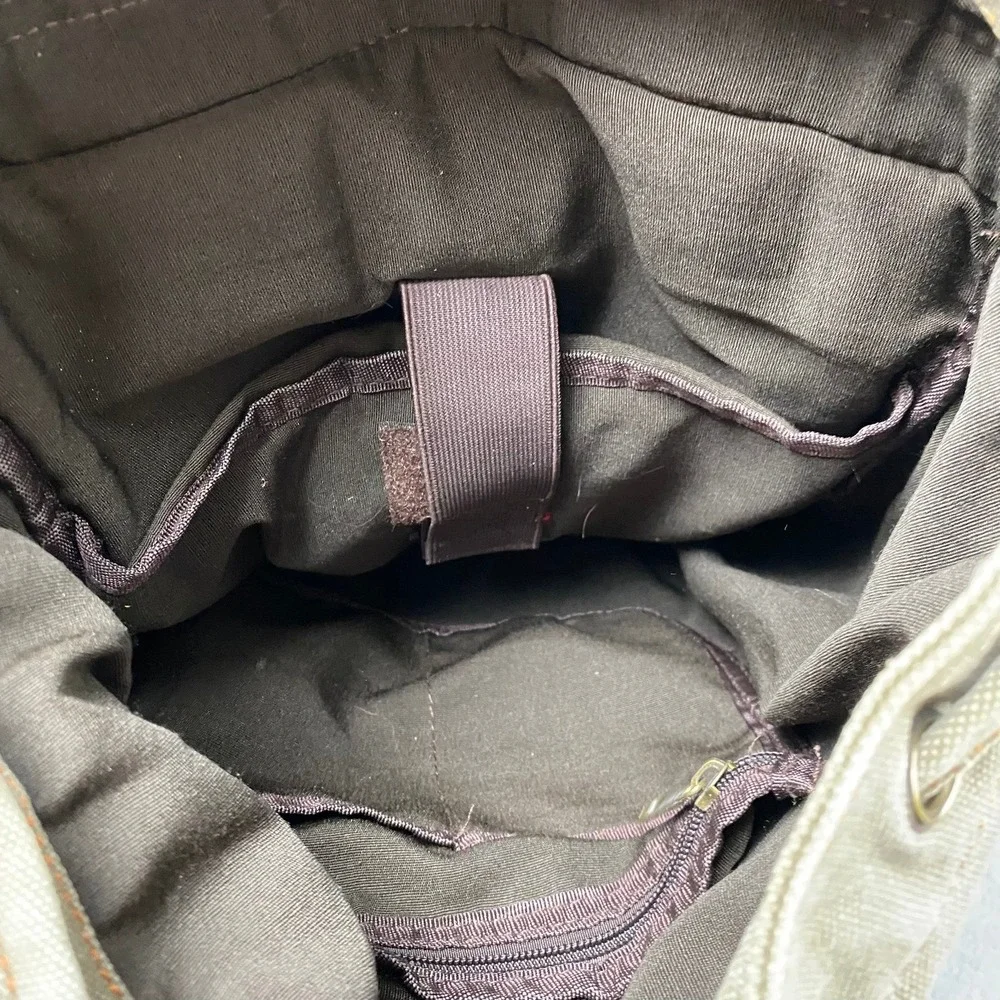 Aukmont Womens Large Backpack Olive Green Canvas Leather Straps Rucksack Vintage